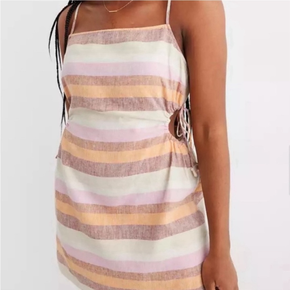 NWT Aerie Womens Dress Stripe Multicolor Cut Out Side Sundress Linen Size XS